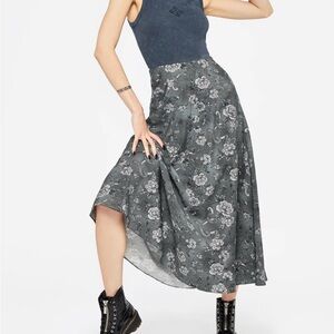 Disturbia Gray Floral Midi Skirt